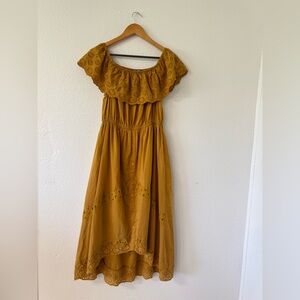 J. Glee Chic Mustard Off-Shoulder High Low Dress, Size Medium